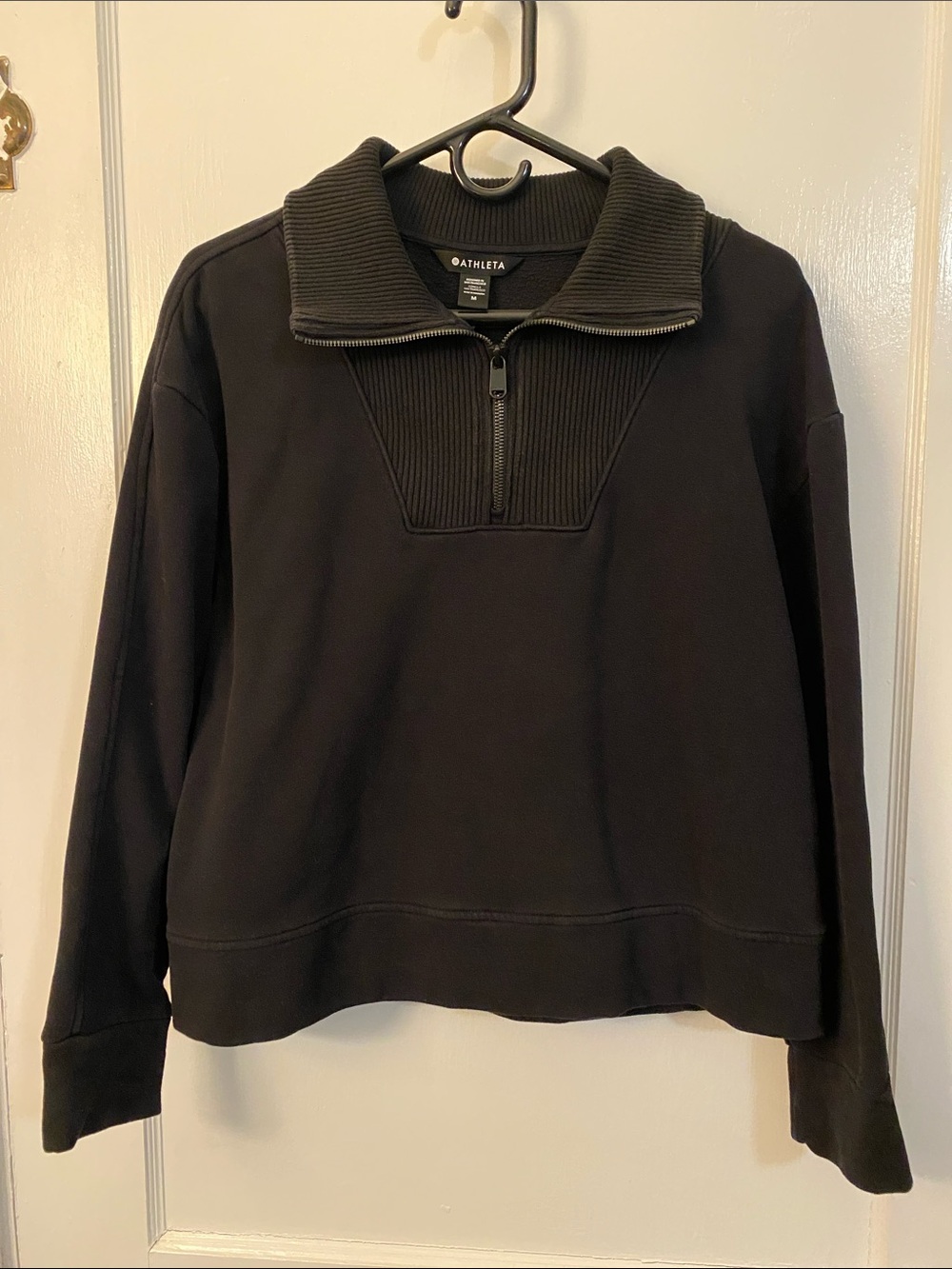 Athleta Black Half-Zip Textured Pullover Sweatshirt Ribbed Collar Medium